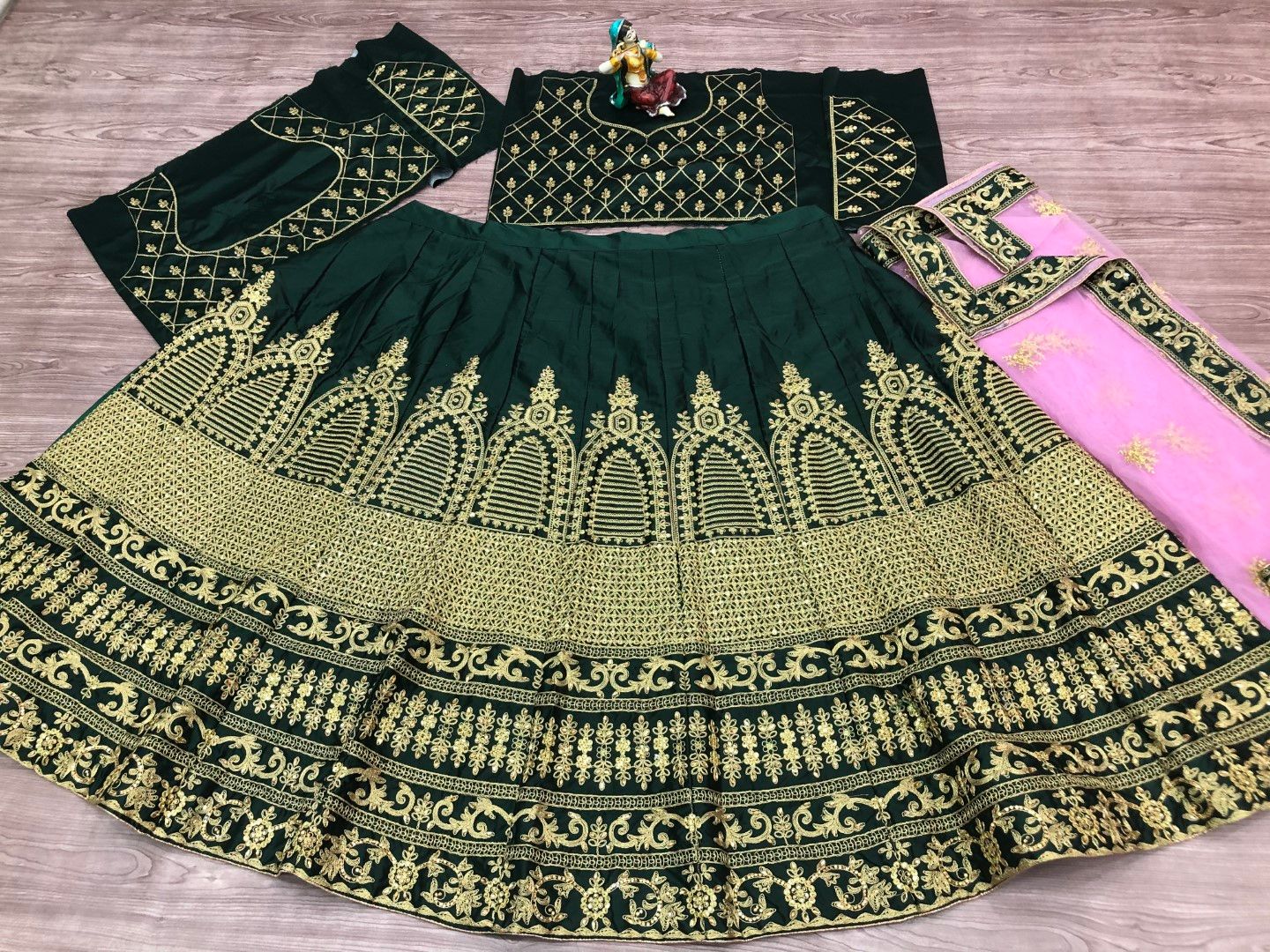 Green Lehenga Choli In Malai Satin Silk With Embroidery Work