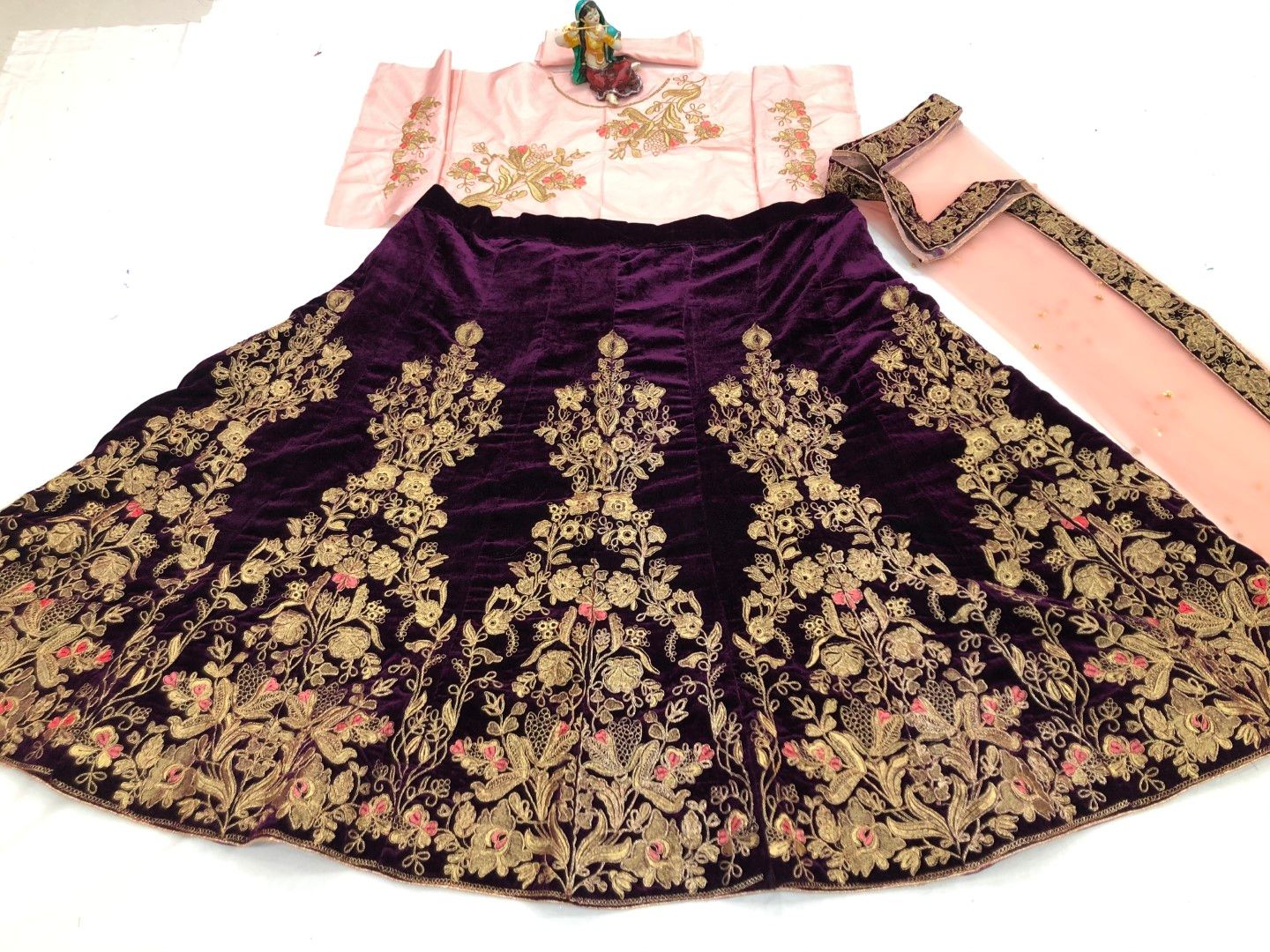 Violet Lehenga Choli In Velvet With Embroidery Work