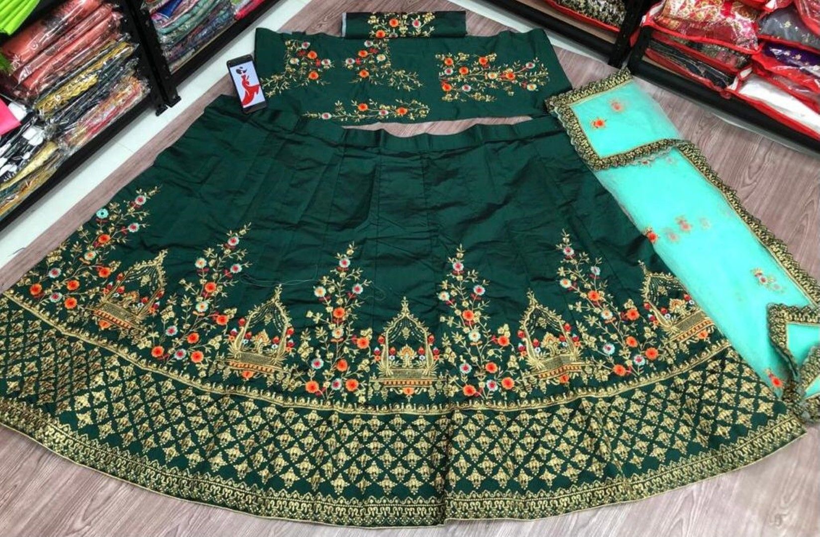 Green Lehenga Choli In Malai Satin Silk With Embroidery Work